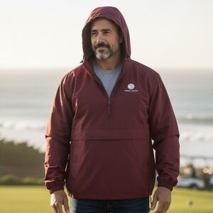 Pebble Beach Golf Anorak Jacket Burgundy Quarter Zip Hooded Men's Windbreaker XL